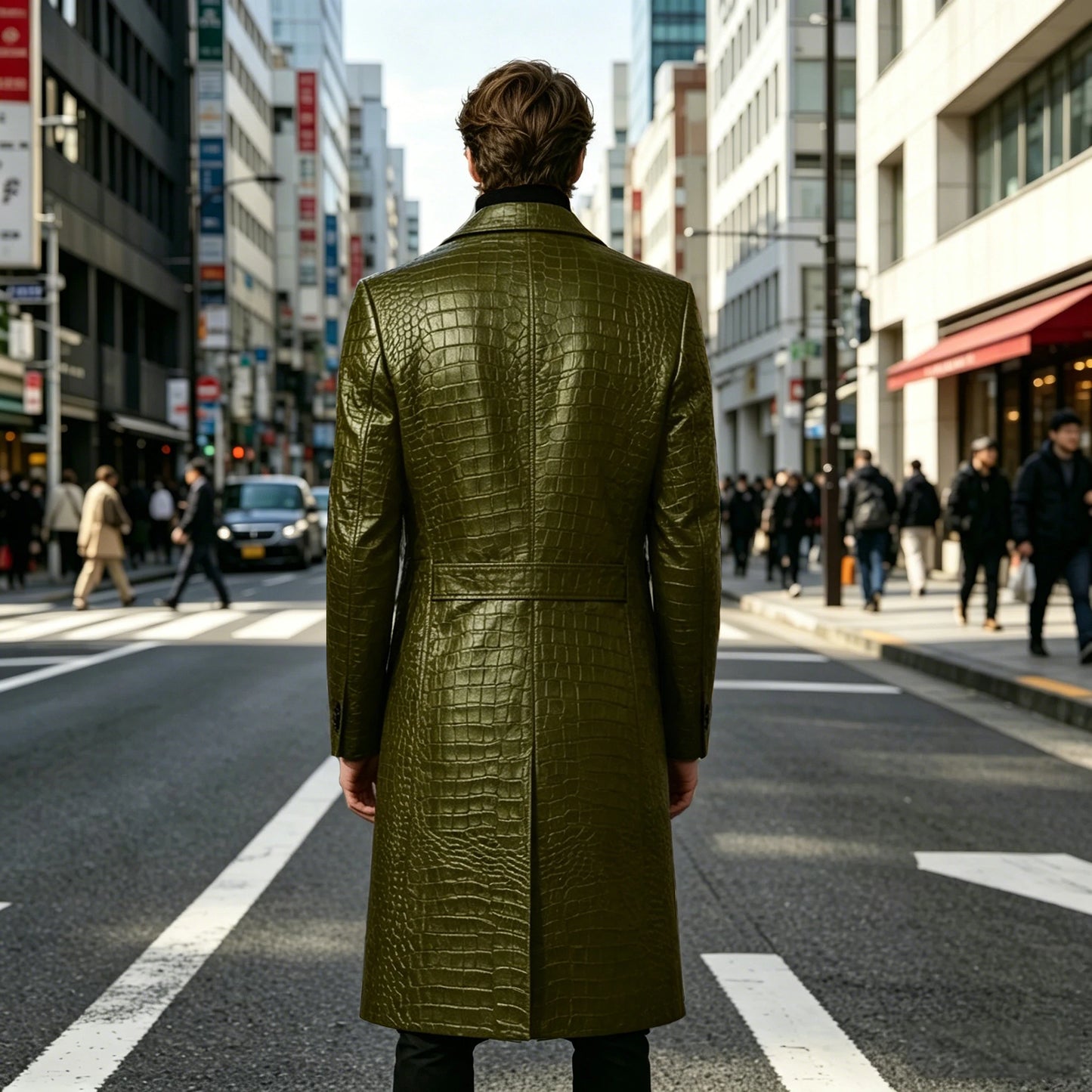 Men's Crocodile Leather Trench Coat Luxury Long