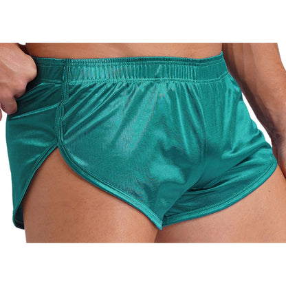 Men Side Split Satin Shorts Built-in Bulge