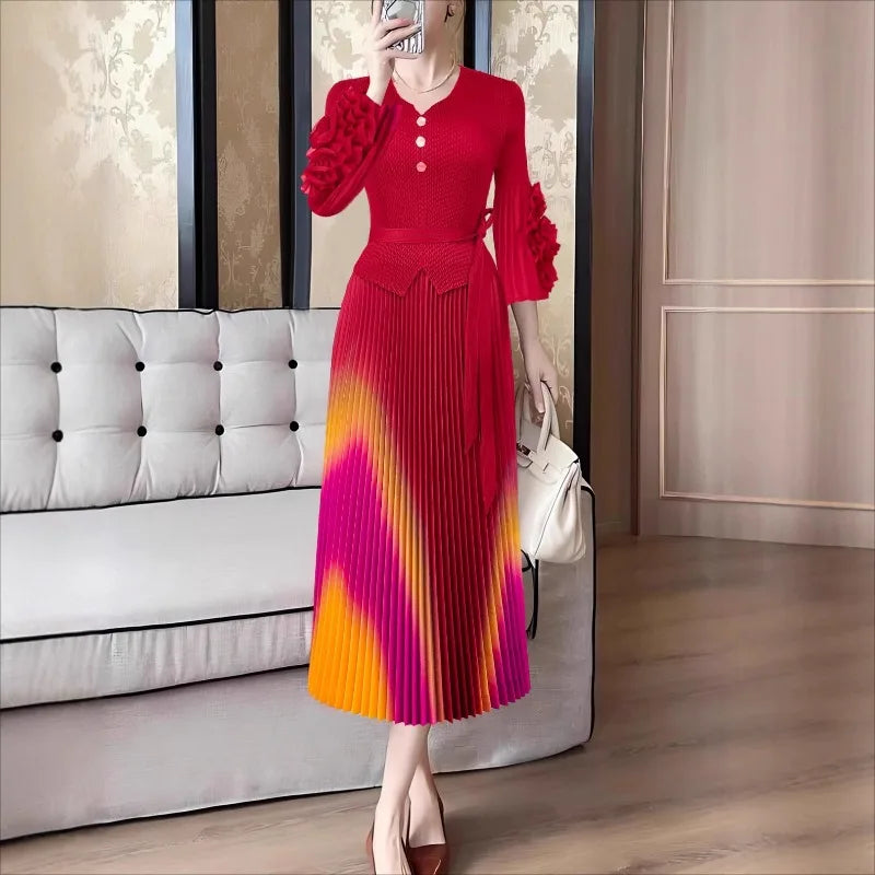 Miyake Pleated Women's Plus Size Dresses V-neck