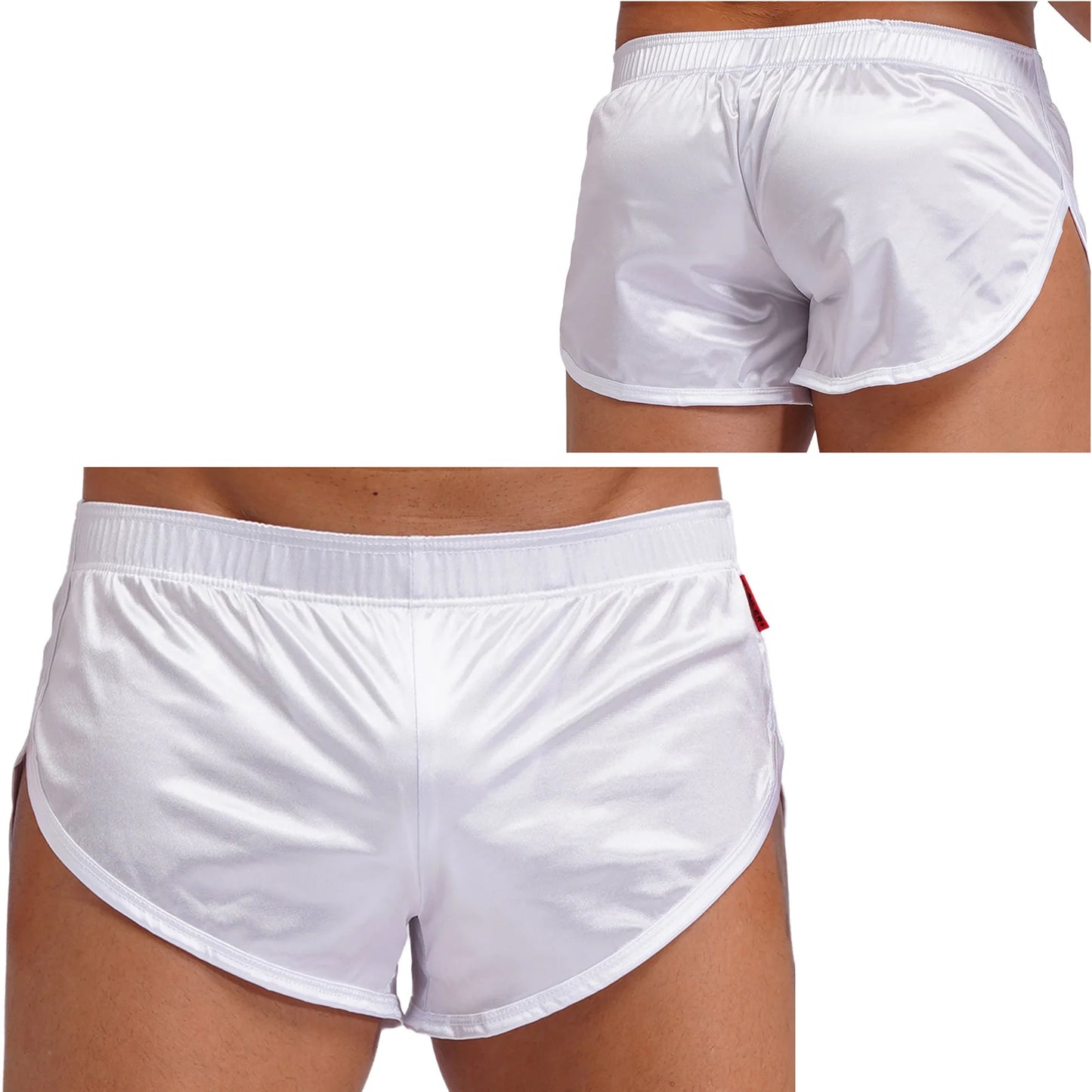 Men Side Split Satin Shorts Built-in Bulge