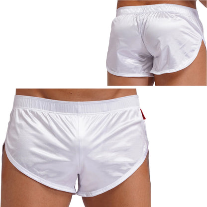 Men Side Split Satin Shorts Built-in Bulge