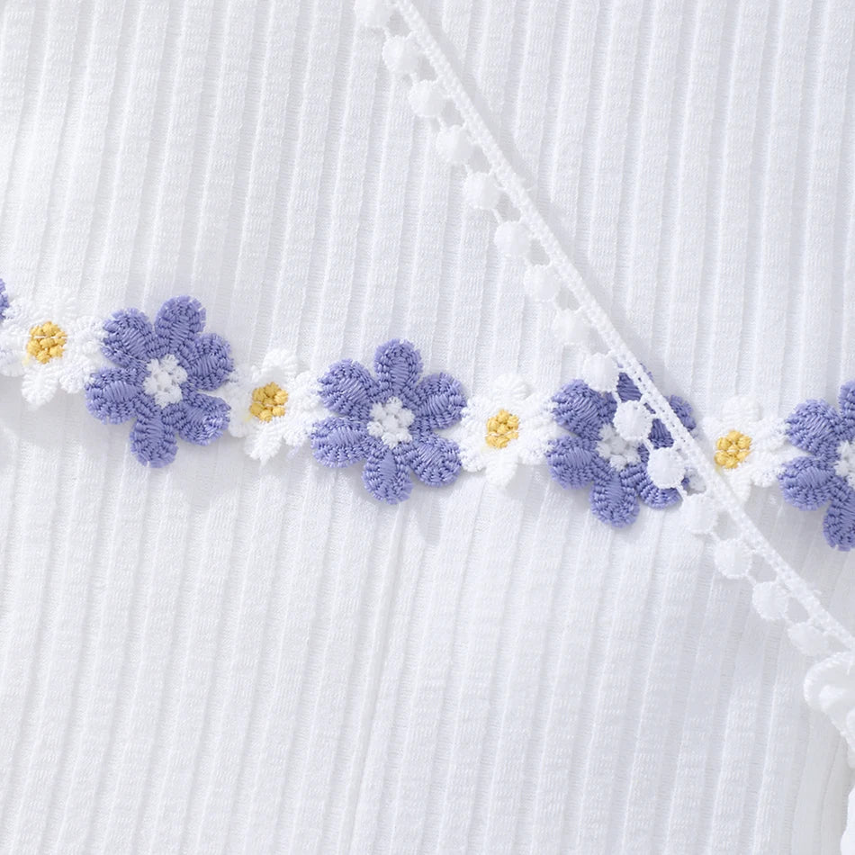 Girls Bubble Sleeve Ribbed Short Romper Set