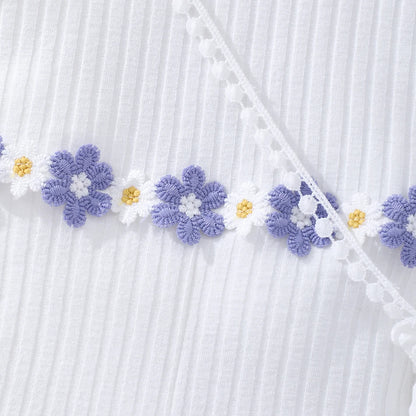 Girls Bubble Sleeve Ribbed Short Romper Set