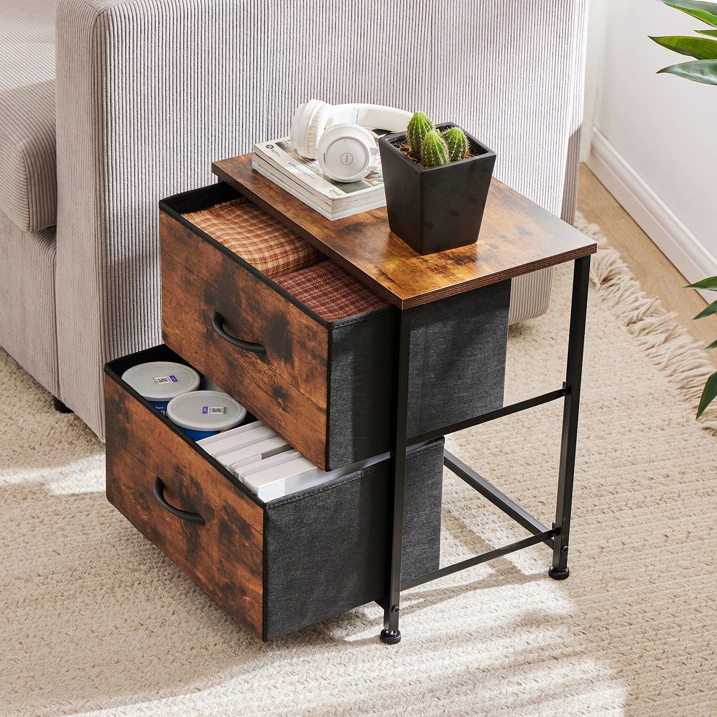 Table Storage Closet Chest Display 2 Fabric Drawers