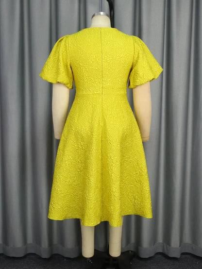 Elegant A-line Dress Short Sleeve 3D Puff Sleeves