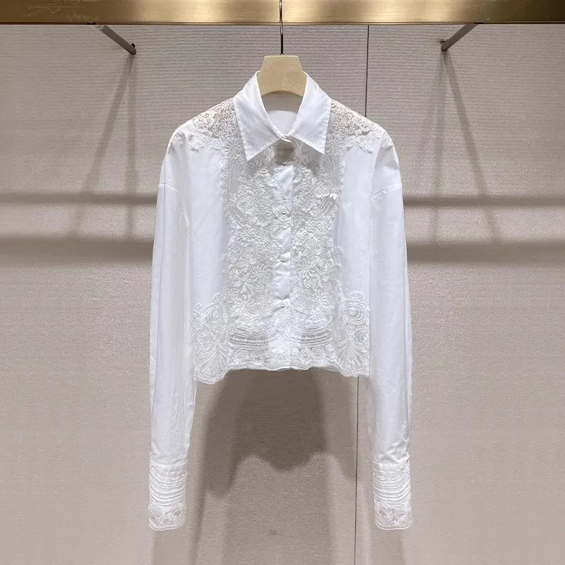 Lace Embroidery Patchwork Short Shirts