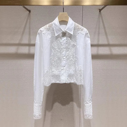 Lace Embroidery Patchwork Short Shirts