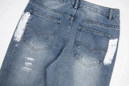 Retro Washed Spliced Denim High Brand Jeans