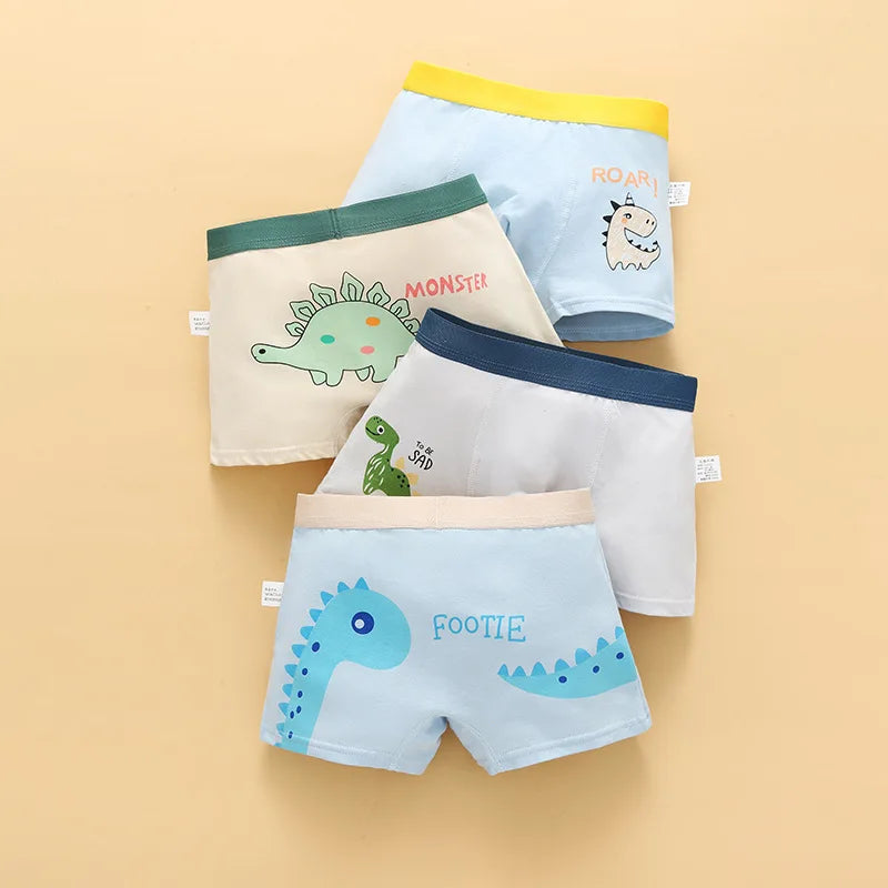 4PCS Boys Cute Cotton Breathable Comfort Underwear