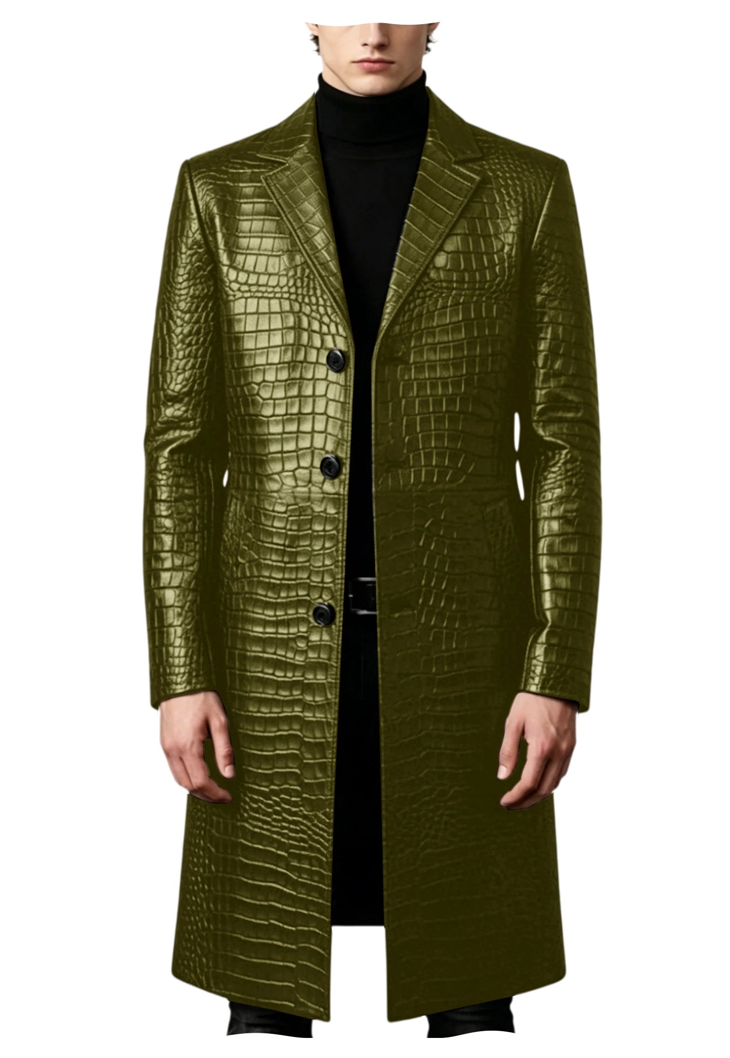 Men's Crocodile Leather Trench Coat Luxury Long