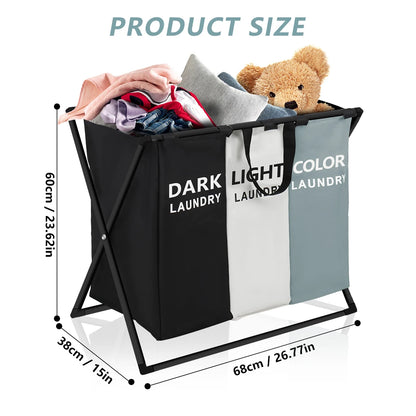 Divided Large Laundry Hamper Foldable Storage Bag