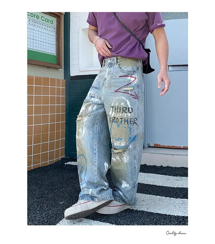 Men, Straight Loose Wide-Leg Trendy Brand