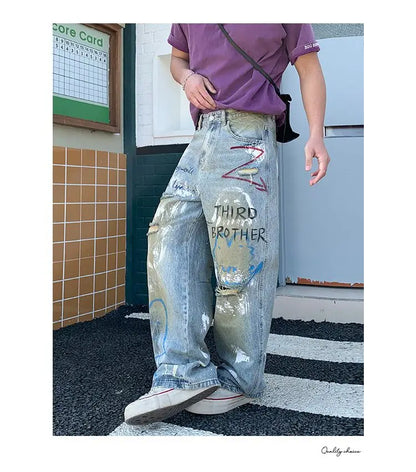 Men, Straight Loose Wide-Leg Trendy Brand