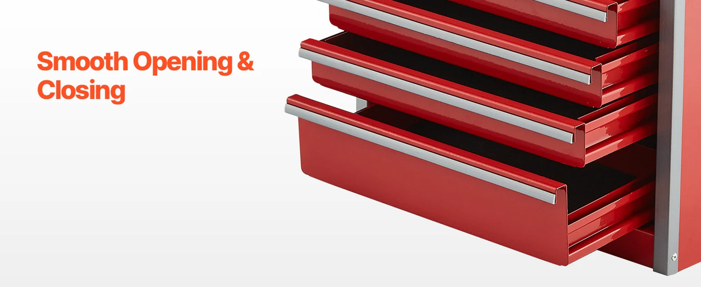 5-Drawer Metal Tool Box Red/Black Portable Tools Storage
