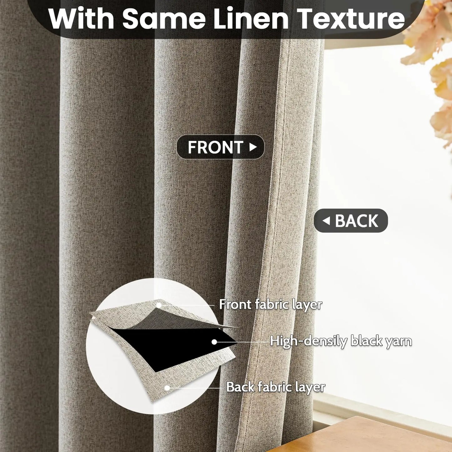Custom Made 100% Blackout Faux Linen Curtains
