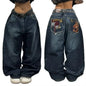 Retro Hipster Men Embroidered Graphics Loose Jeans