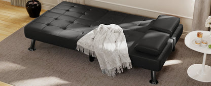 Leather Futon Couch with Removable Armrests