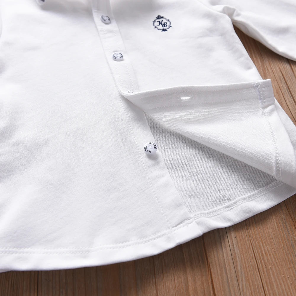 Boys' Long Sleeve White Shirt Embroidered Cotton