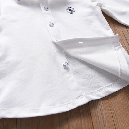 Boys' Long Sleeve White Shirt Embroidered Cotton