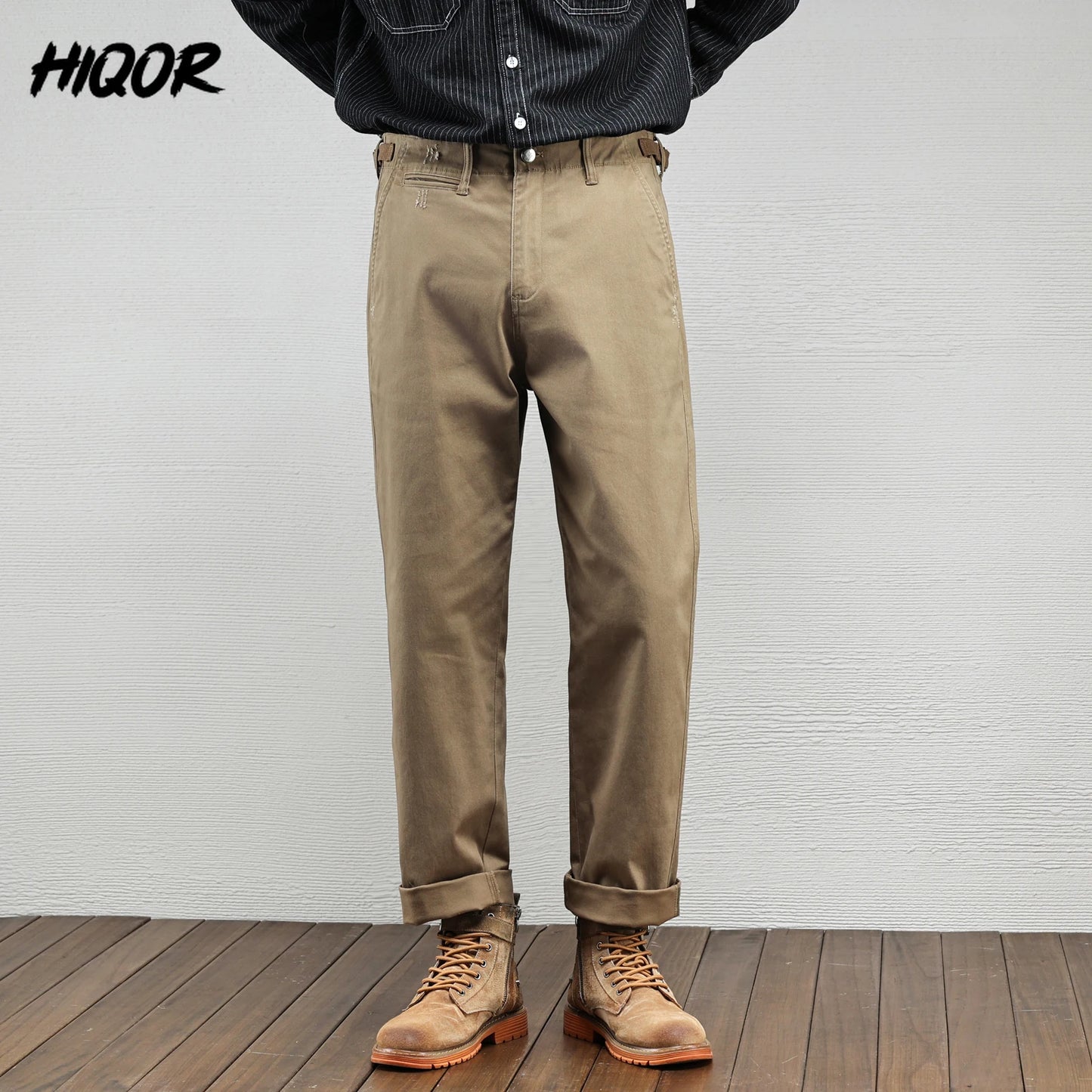 Casual Cotton Pants, Loose Straight Leg Workwear
