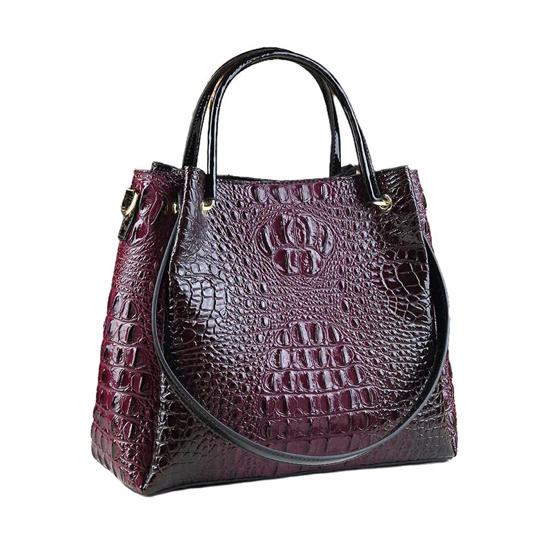 Genuine Leather Women Handbags Fashion Crocodile Print