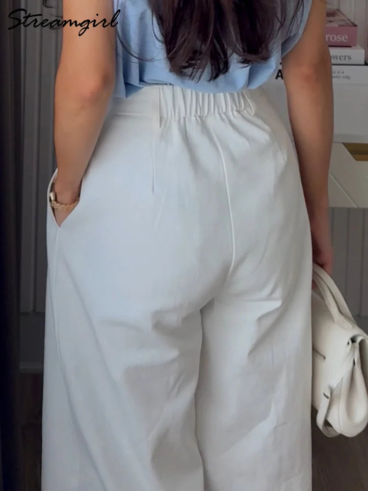 White Pants For Women Cotton Formal High Waist