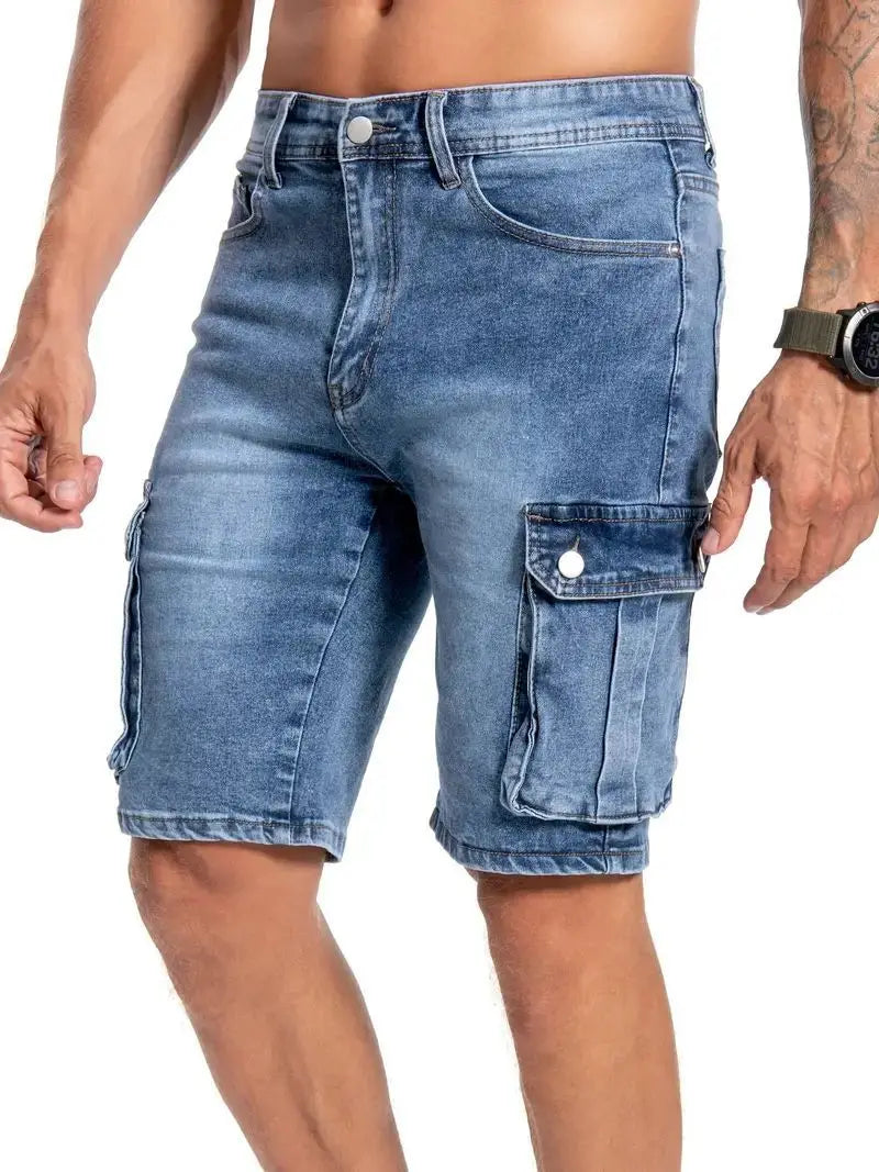 Mens Multi Pocket Micro Elastic Jeans Casual