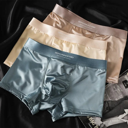 3Pcs Mens Luxury Ice Silk Satin Underwear Breathable Boxer