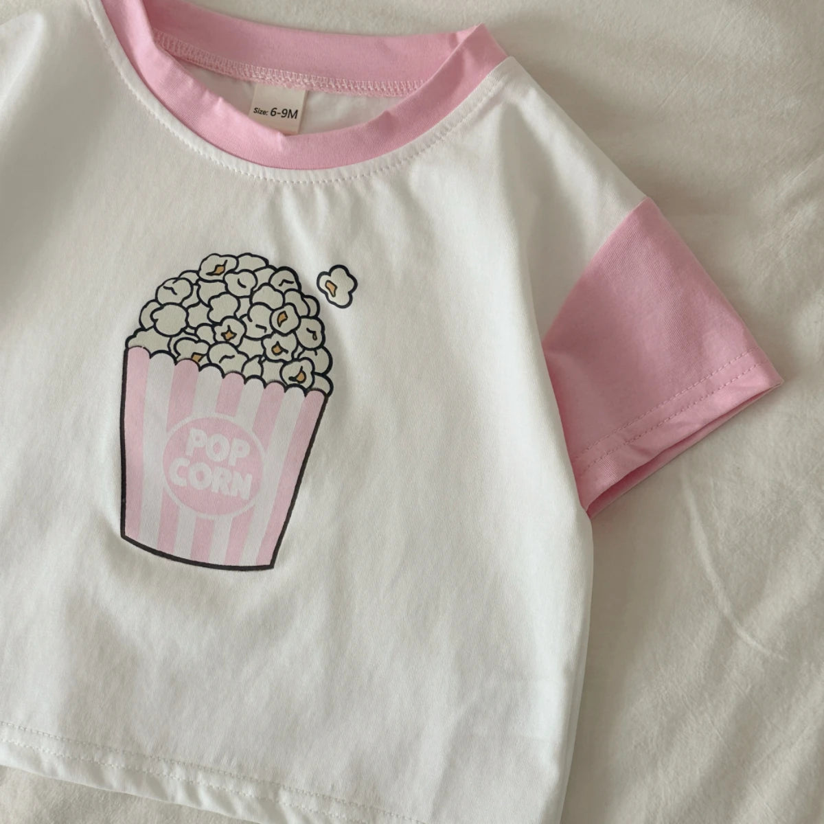 2PCS Girls Clothing Casual Cotton Popcorn Printed T-shirt