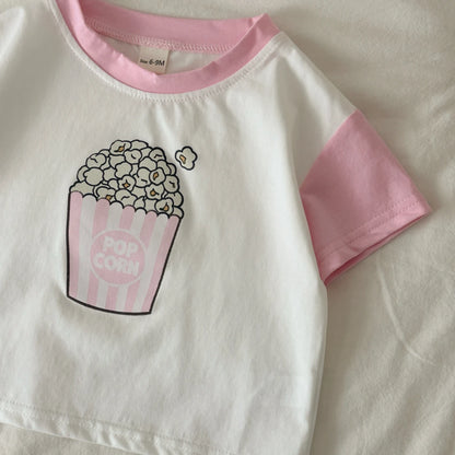 2PCS Girls Clothing Casual Cotton Popcorn Printed T-shirt