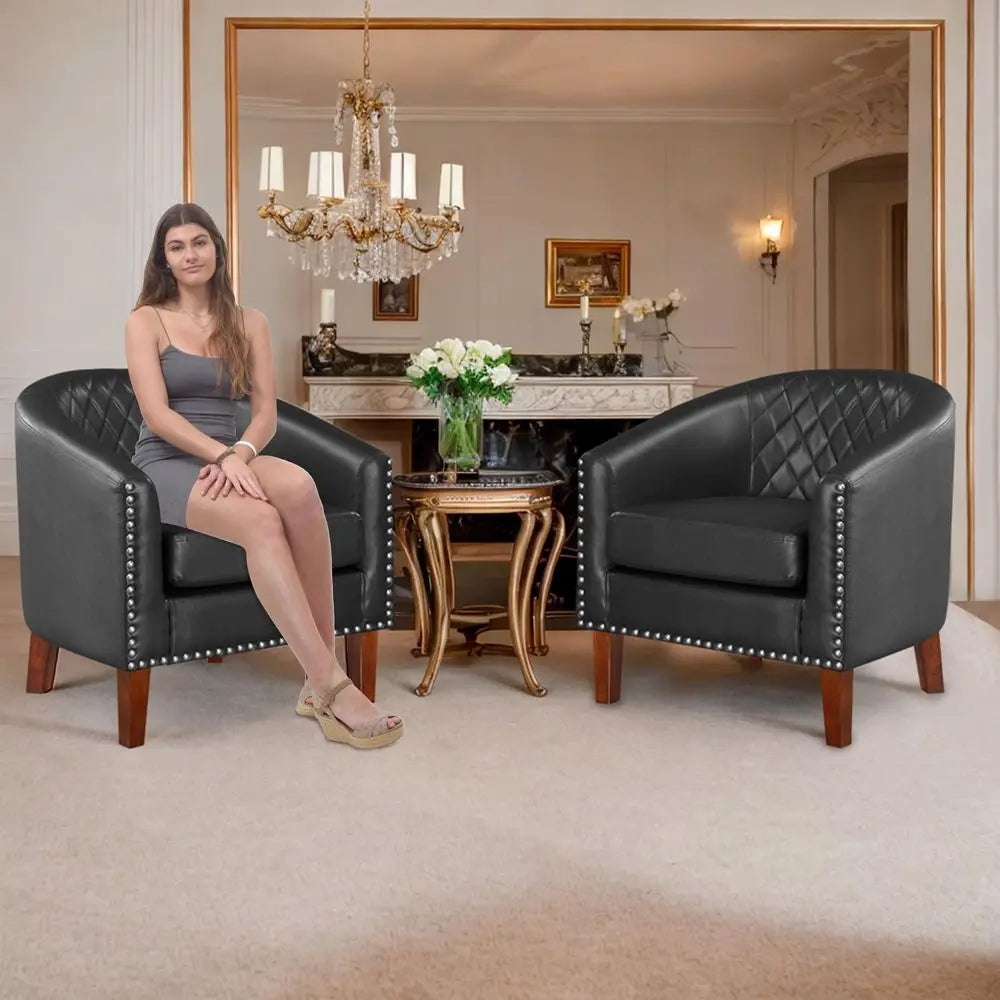 Set of 2 Comfy Barrel Accent Living Room Club Chair