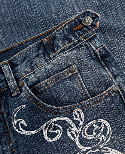 Men/Women Bootcut Jeans Vintage Washed Embroidery Pants