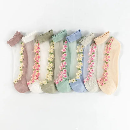 7 pairs floral silk women's socks