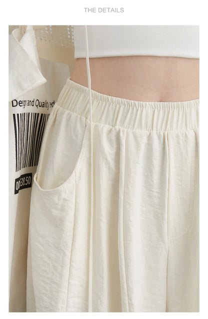White Pants Casual Elastic High Waisted Womens