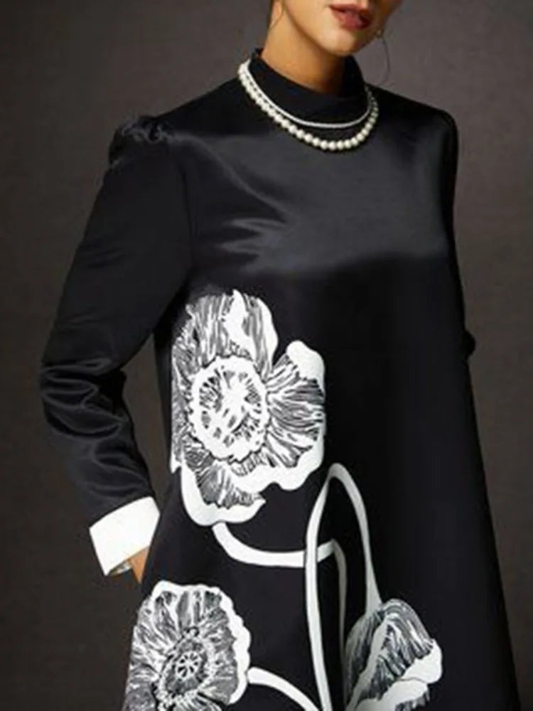 Floral Print Women's Black Party Dresses