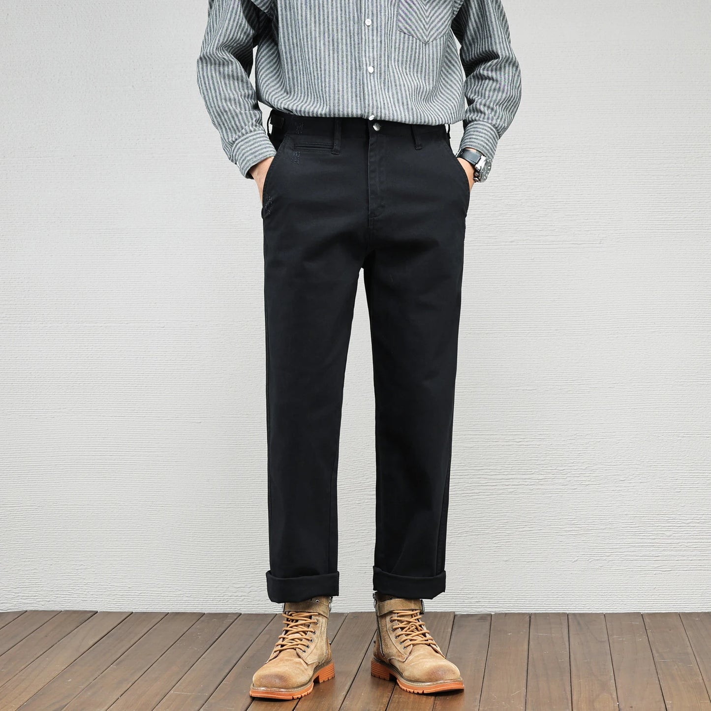 Casual Cotton Pants, Loose Straight Leg Workwear