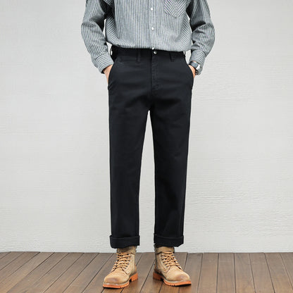 Casual Cotton Pants, Loose Straight Leg Workwear