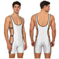 Mens Oil-shiny Workout Bodysuit Low Neckline