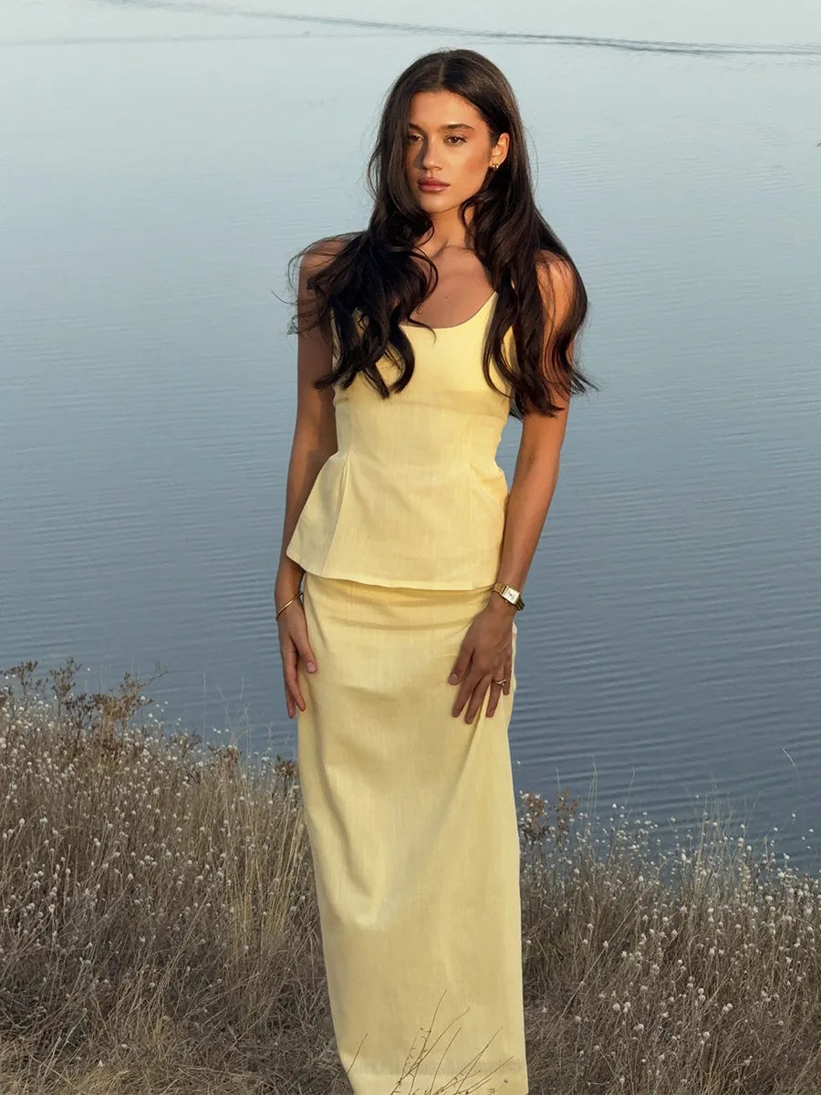 2 Pcs Cotton Strap Long Skirt Set Thin Belt