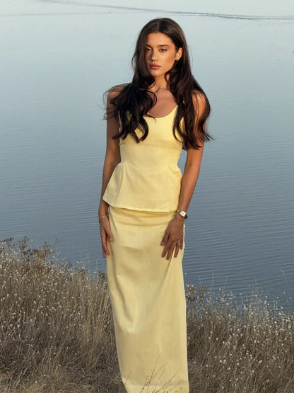 2 Pcs Cotton Strap Long Skirt Set Thin Belt