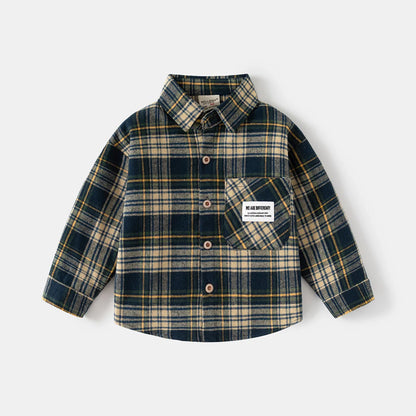 Kids Shirts With Collar Long Sleeved Plaid
