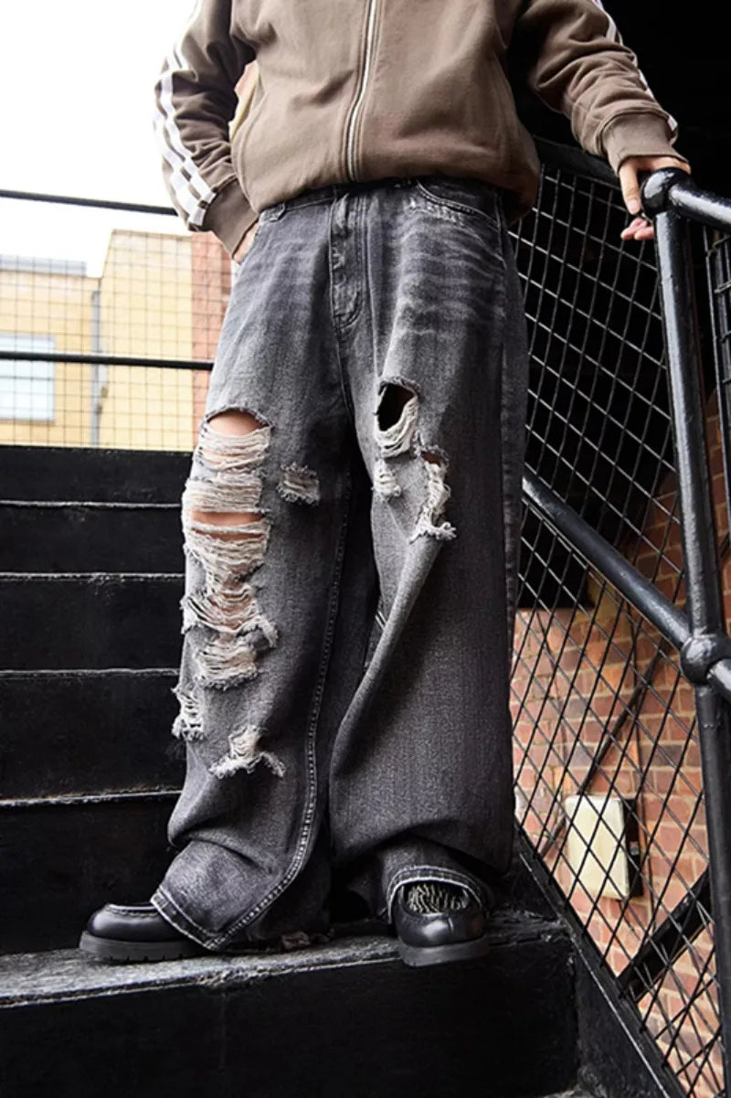 Oversized Print Baggy Jeans Men Vintage Gothic