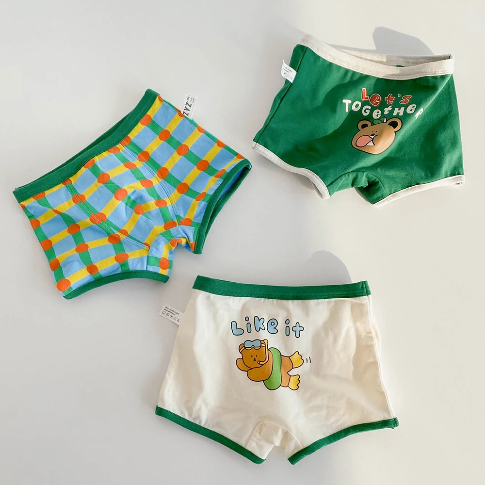 3PCS Young Girls/Boys Cute Cotton Briefs Boxers Underwear