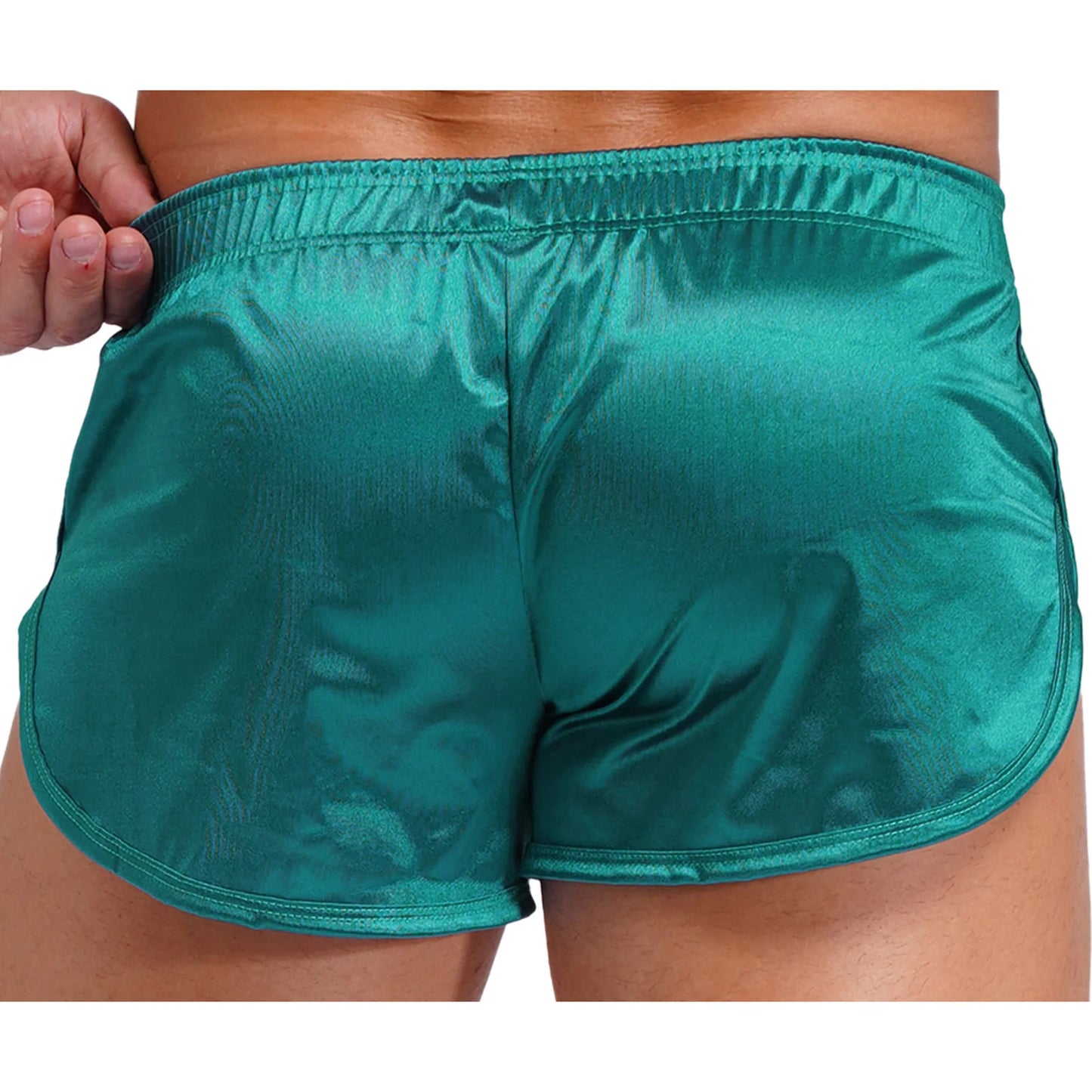 Men Side Split Satin Shorts Built-in Bulge