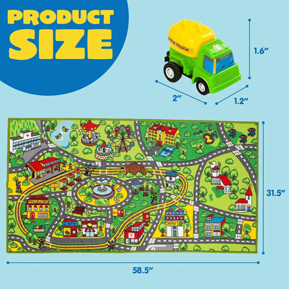 Carpet Playmat w/ 12 Cars Pull-Back Vehicle