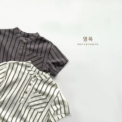 Boys Cotton Striped Pocket Casual Short Sleeve