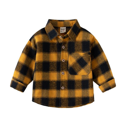 Kids Shirts With Collar Long Sleeved Plaid