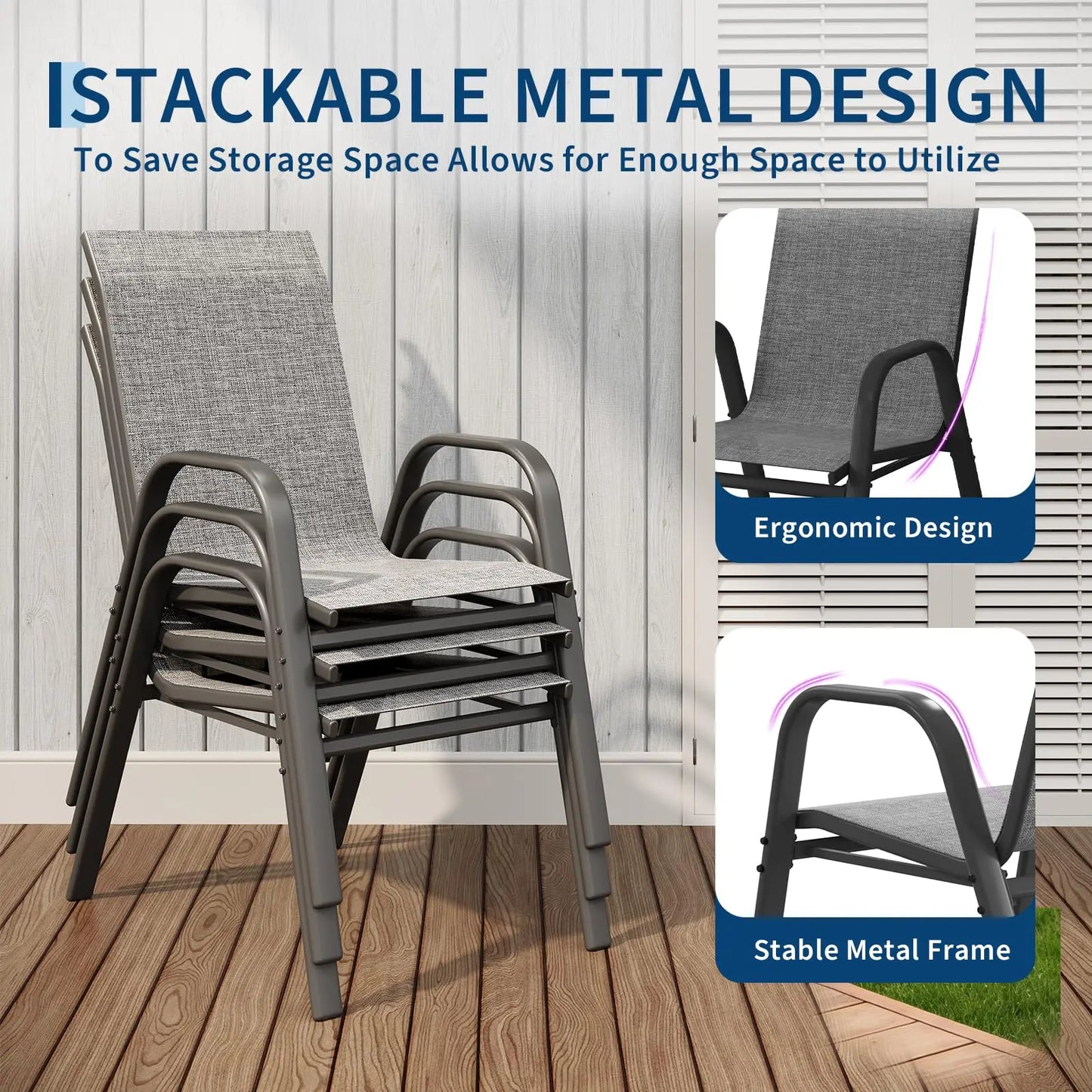 4 Stackable Outdoor Patio Chairs, All-Weather