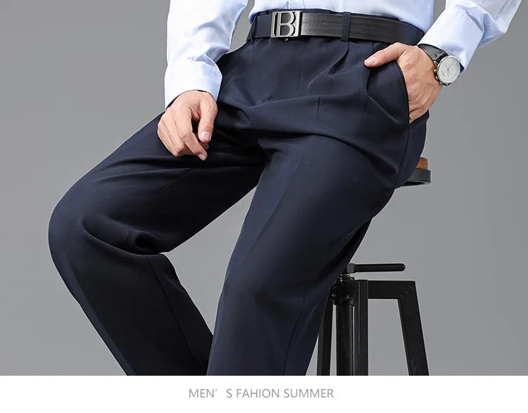 Double Pleated Mens British Pants High Waist
