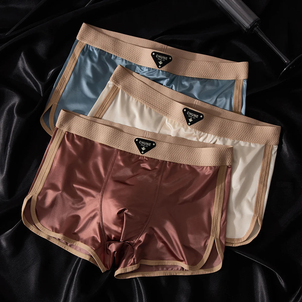 3PCS Luxury Silk Satin-like Men's  Breathable Underwear
